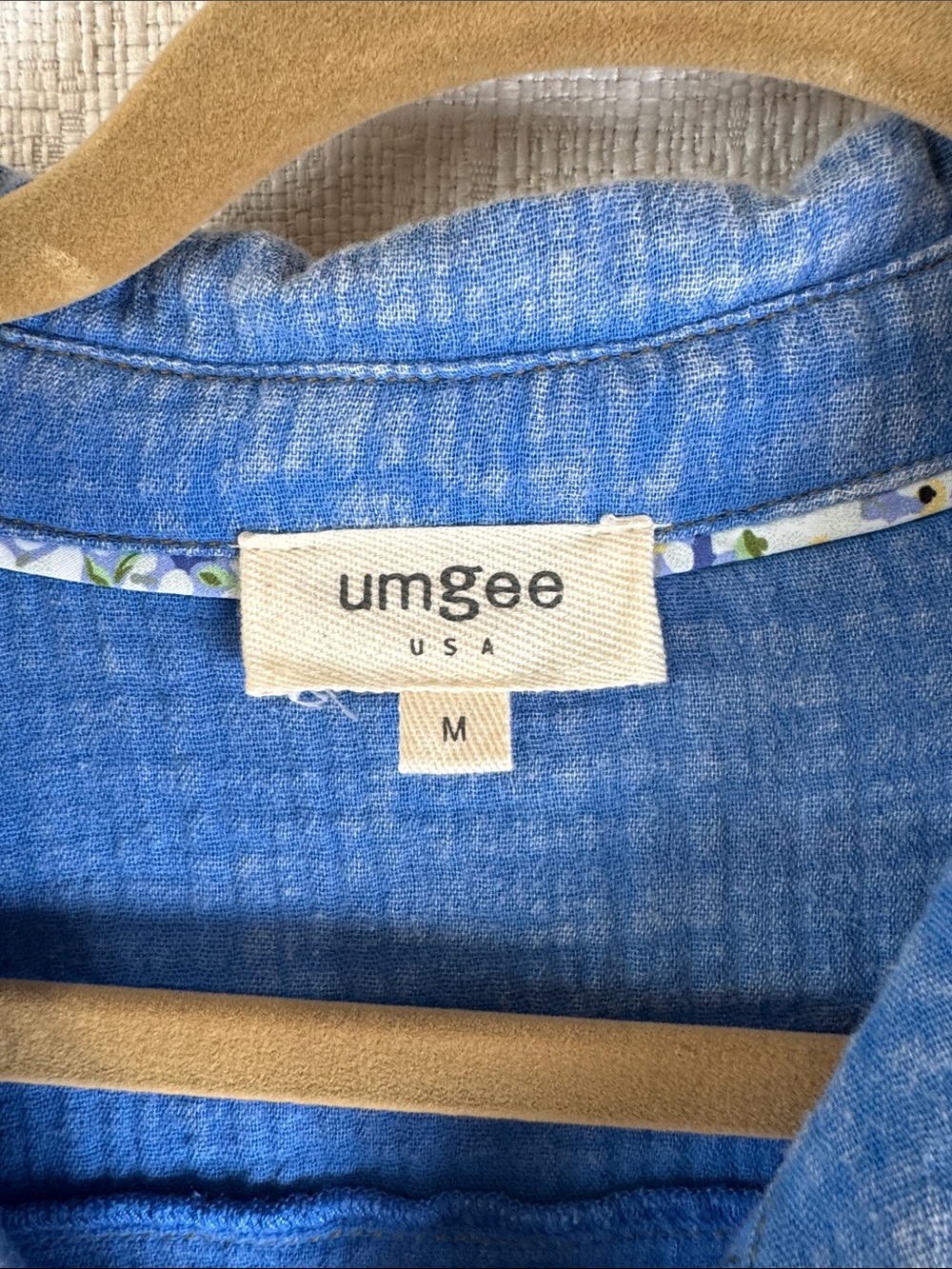 Umgee Cotton Gauze Babydoll Top Medium Blue Button Front Shirt - Picture 2 of 10
